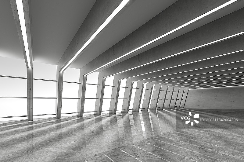 简洁灯带室内空间，三维图形图片素材