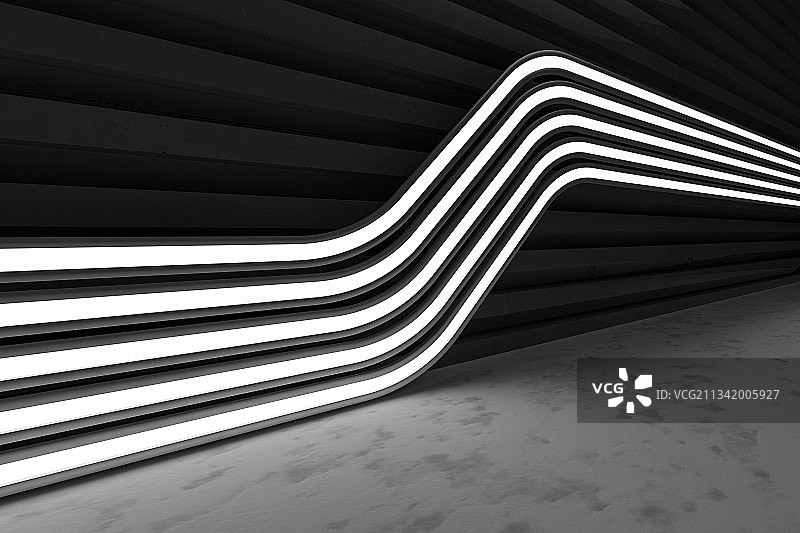 有灯带的室内空间，三维图形图片素材