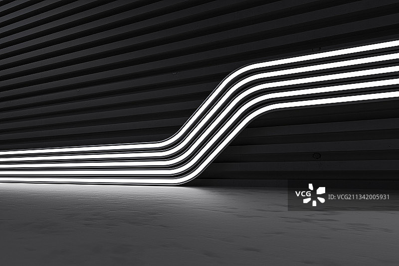 有灯带的室内空间，三维图形图片素材