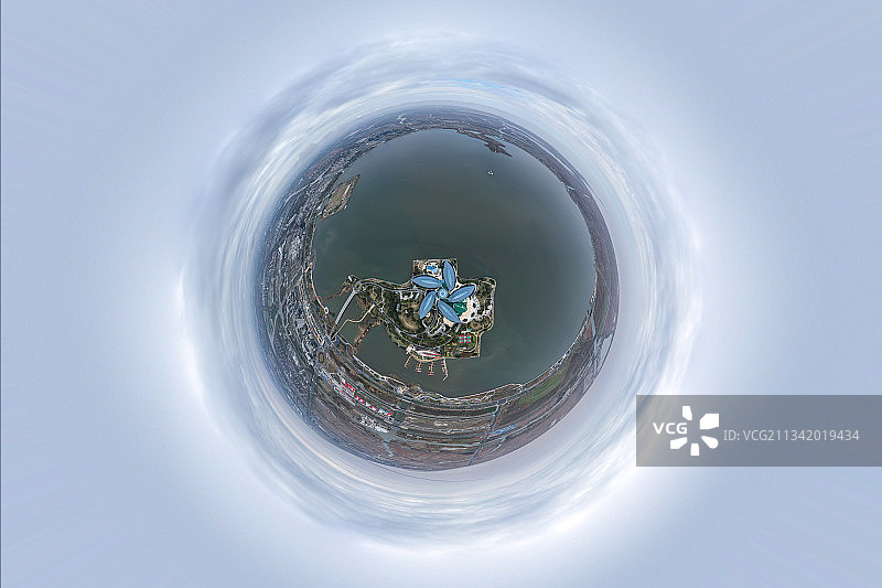 上海滴水湖航拍全景图片素材