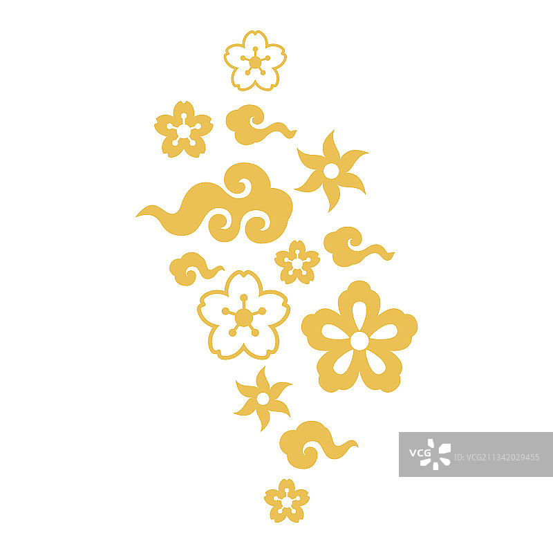 盛开的樱花与云朵图片素材