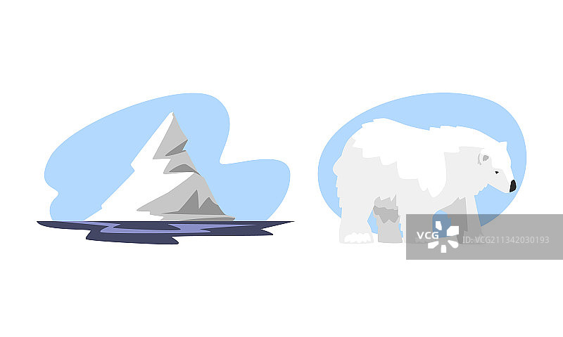 北极探险家与漂浮冰山图片素材