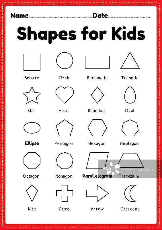 儿童基础形状打印页图片素材