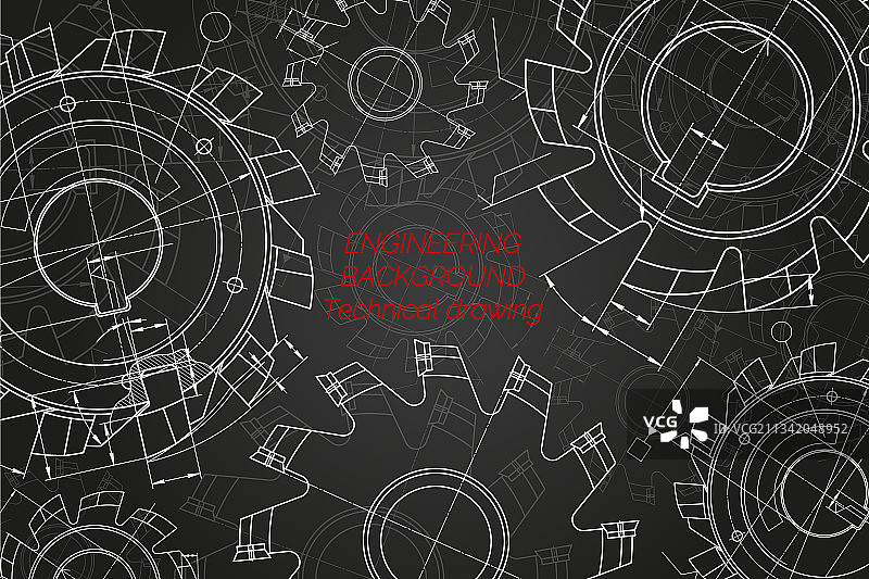 黑色背景上的机械工程图纸图片素材