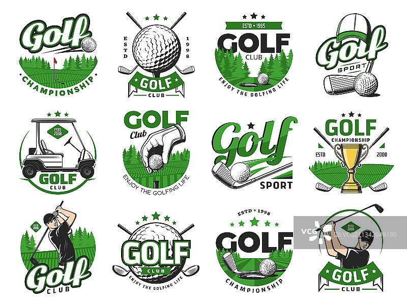 高尔夫运动图标：球和球杆标志图片素材