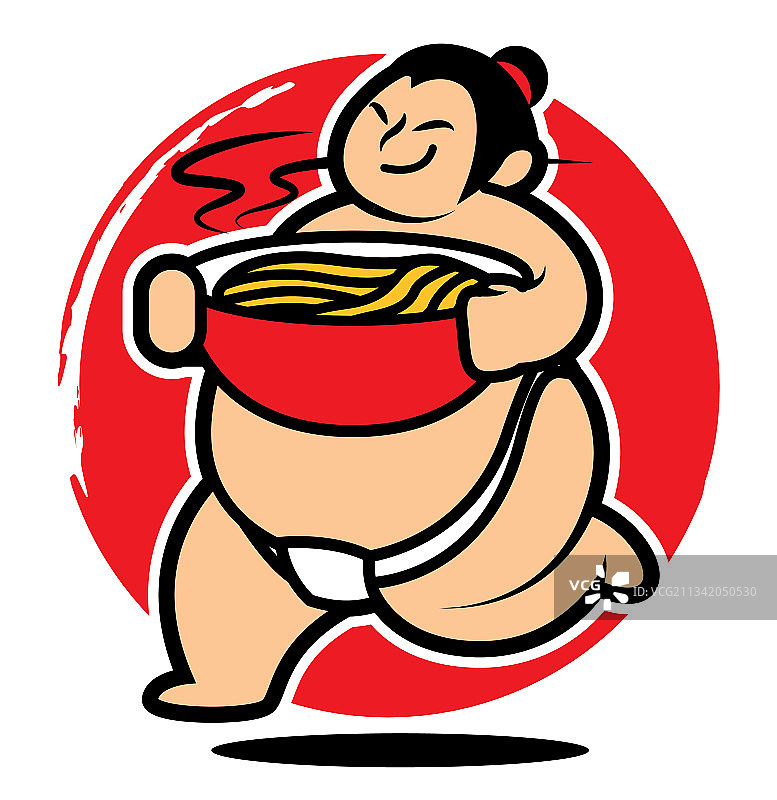 手捧热拉面的日本相扑选手图片素材
