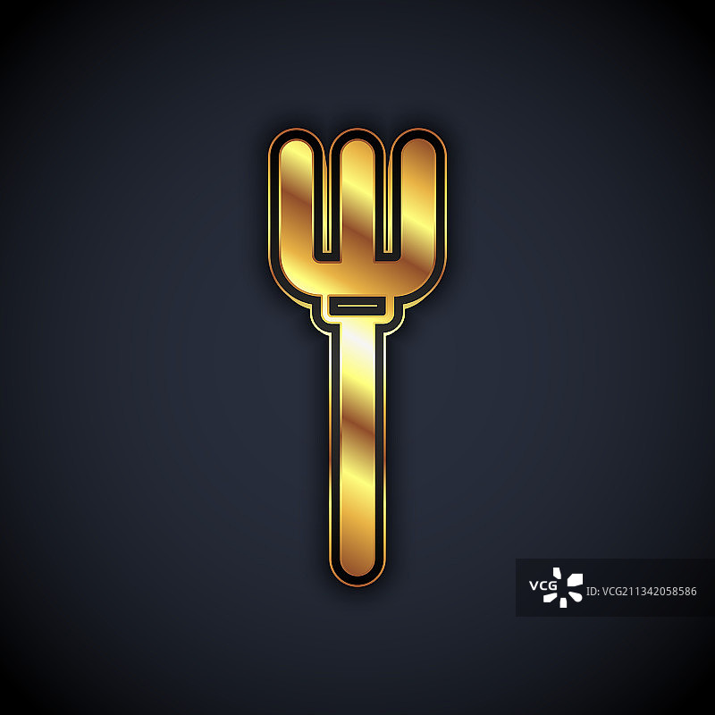 金色花园草叉图标（黑色背景）图片素材