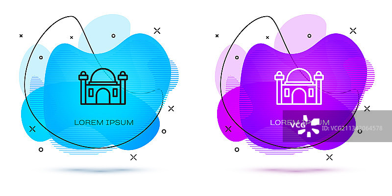 白色背景上的穆斯林清真寺线性图标图片素材