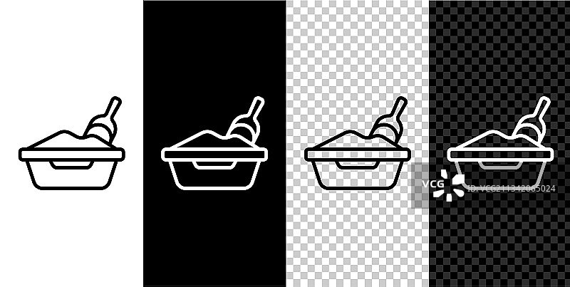 带铲子图标的猫砂盆线条组合图片素材
