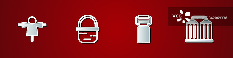 稻草人、篮子与牛奶罐套装图片素材