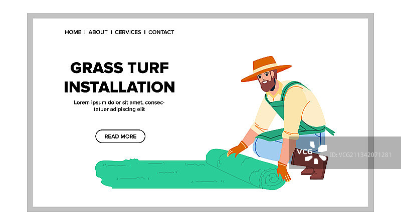 花园中安装草皮的园丁图片素材