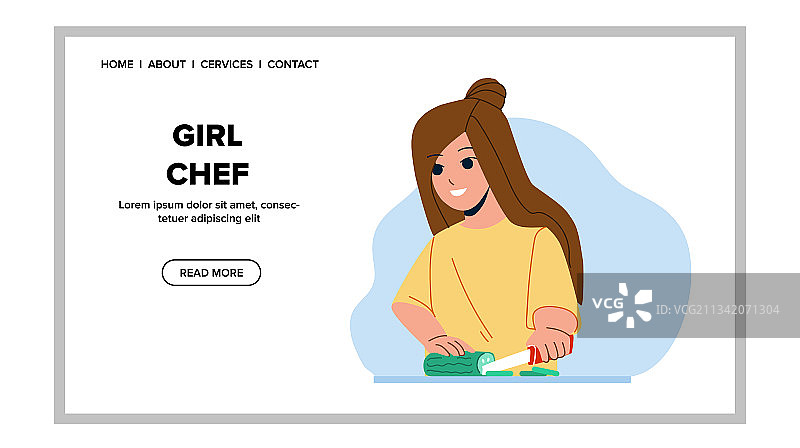 女厨师正在切黄瓜准备沙拉图片素材