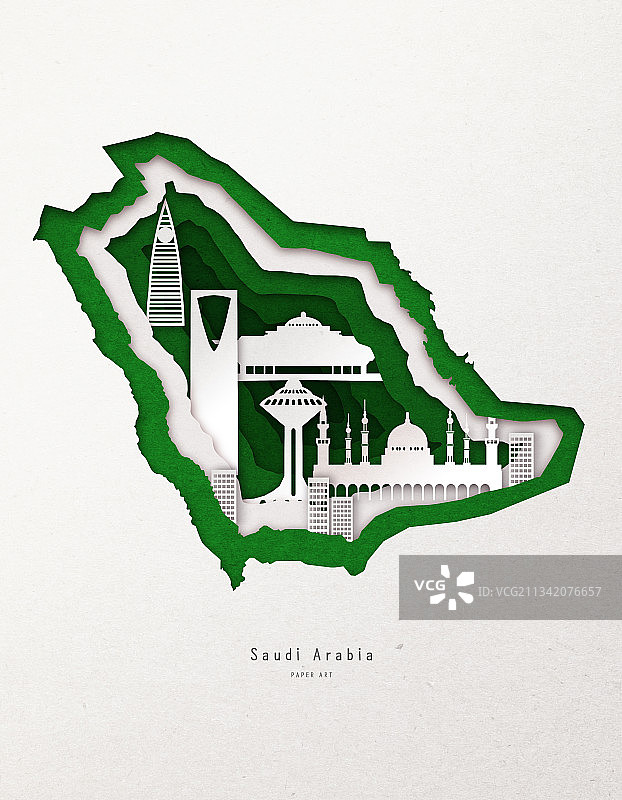 纸艺地图沙特阿拉伯地标图片素材