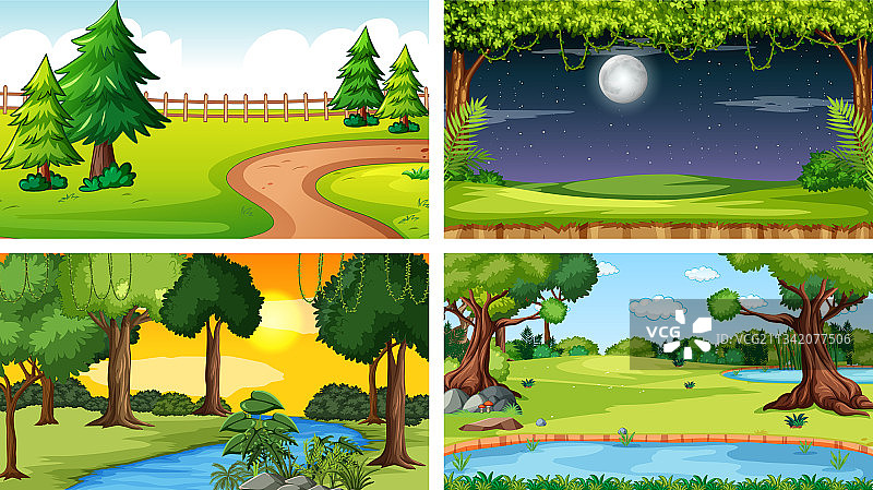 四种不同的自然公园和森林景色图片素材