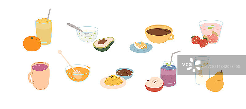 健康素食饮品、食物和酱料图片素材