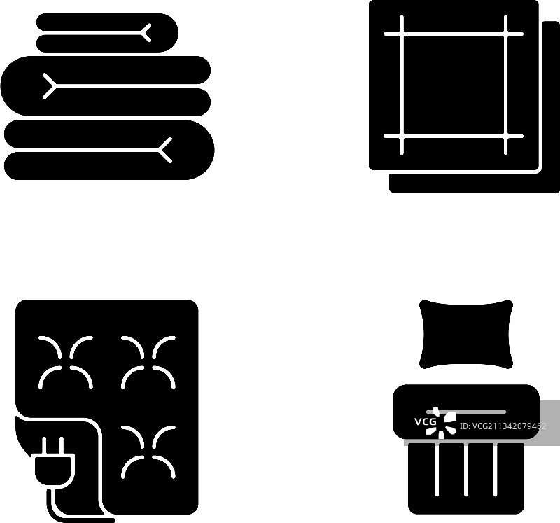 白色背景上的家用纺织黑色字形图标集图片素材