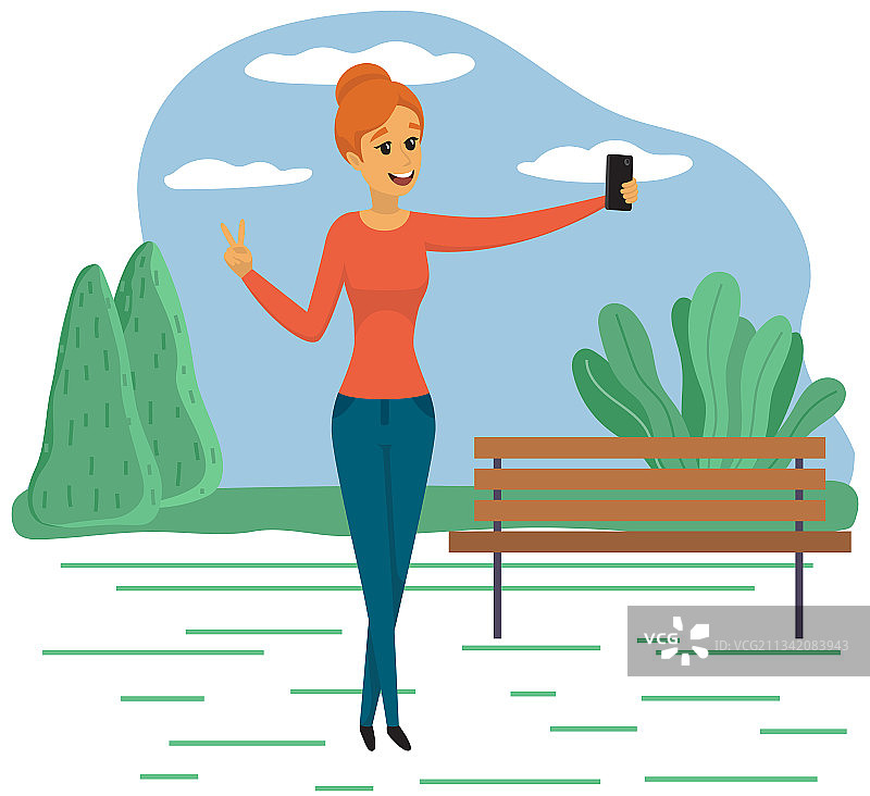 在户外自拍的女孩图片素材