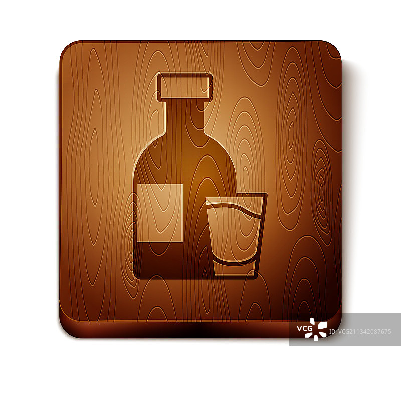 带有玻璃杯图标的棕色伏特加酒瓶图片素材