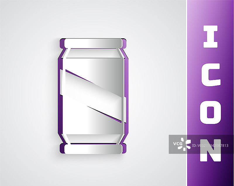 剪纸风格啤酒罐图标，灰色背景图片素材