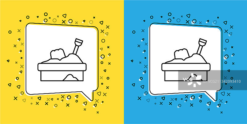 沙盒与沙子图标的线条组合，黄色背景图片素材