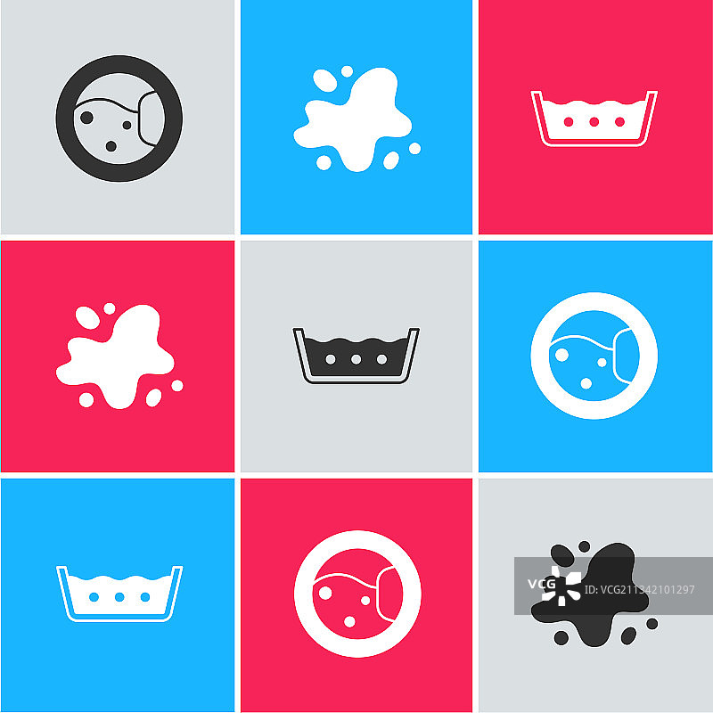 溢水和温度洗涤图标垫圈套装图片素材