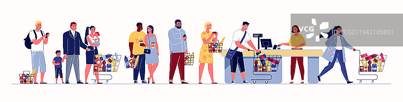 顾客在超市收银台排队图片素材