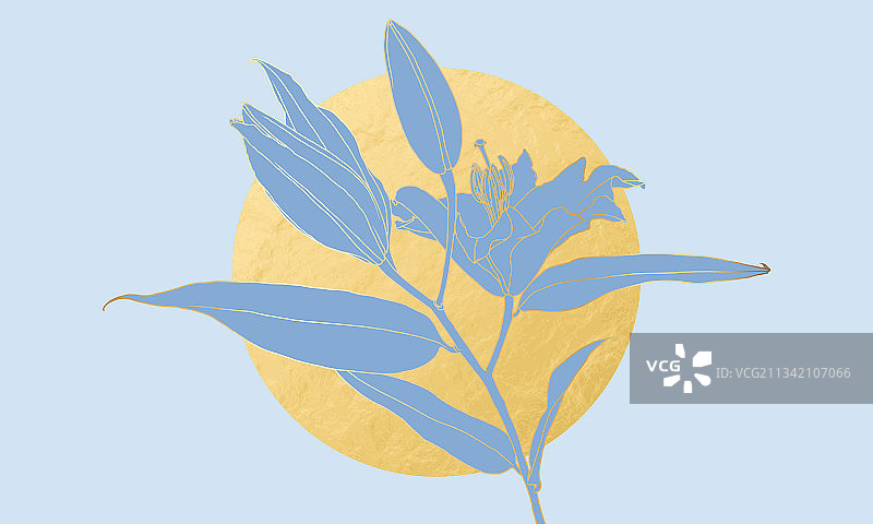 豪华装饰艺术金色百合花线性设计图片素材