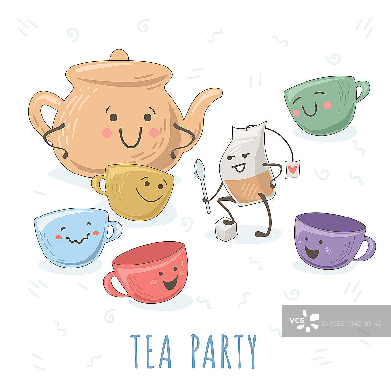 勇敢的茶包给茶壶和茶杯讲故事图片素材
