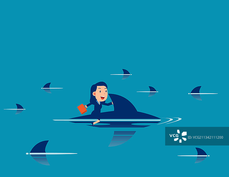 骑鲨鱼穿梭于鲨鱼群中图片素材