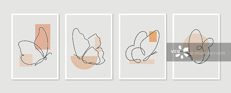 蝴蝶墙艺术套装波西米亚风格树叶线条图片素材