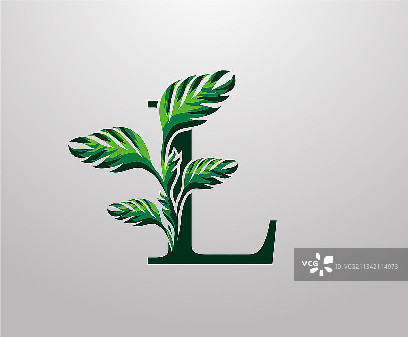 字母L，绿色龟背竹植物图标图片素材