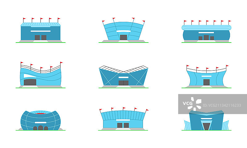 彩色独立体育场馆图标合集图片素材