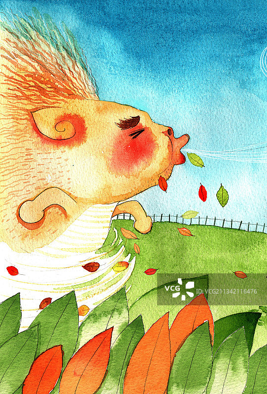 绘本插画母鸡小鸡系列-憋口气使劲吹图片素材