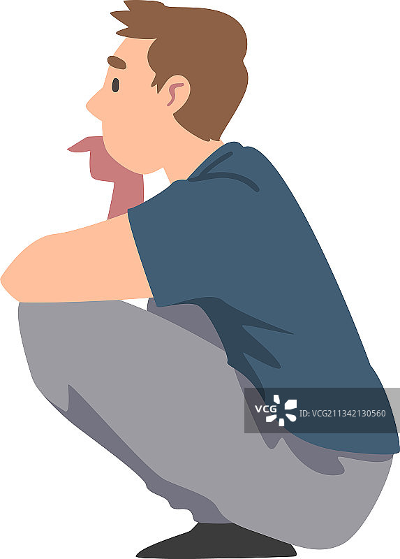 蹲着的卡通青年男子图片素材