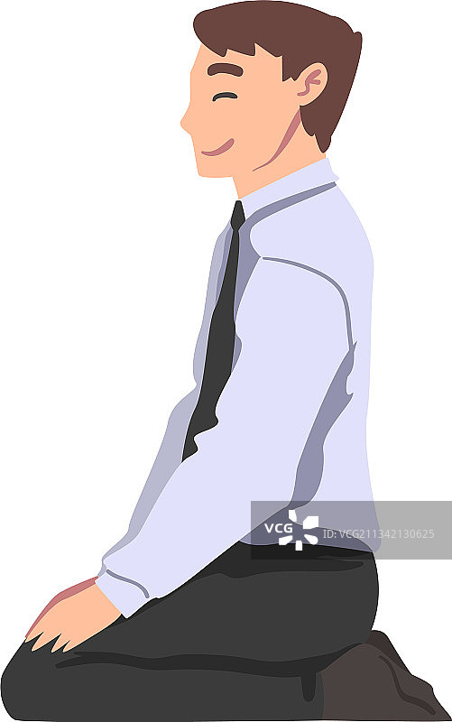 侧视图：跪在地上的商人卡通形象图片素材