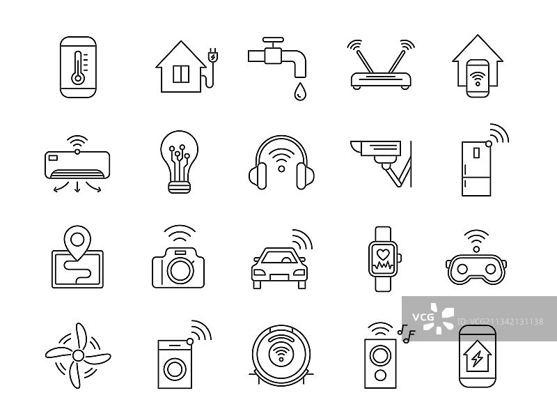 物联网无线连接线性图标图片素材