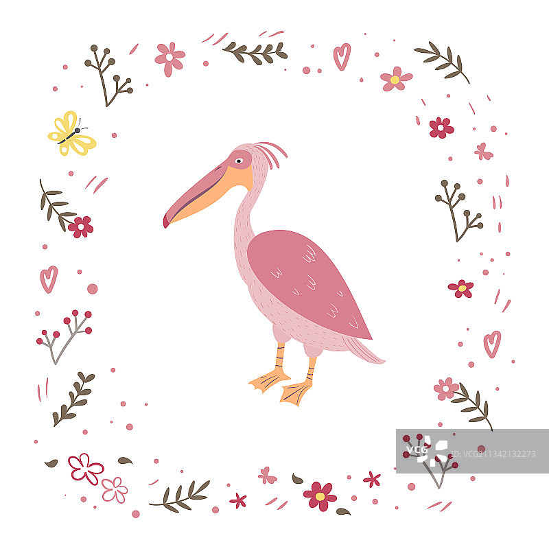 粉色鹈鹕白色背景站立图片素材