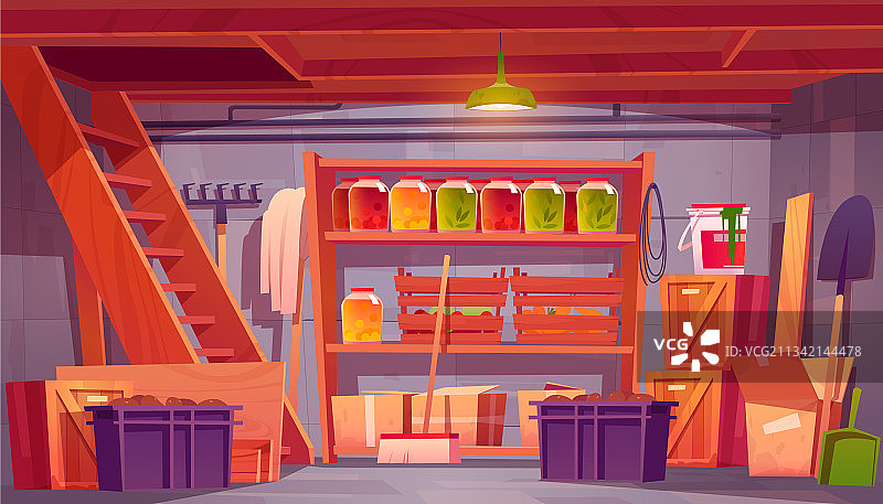 带食品储藏的地下室储藏室图片素材