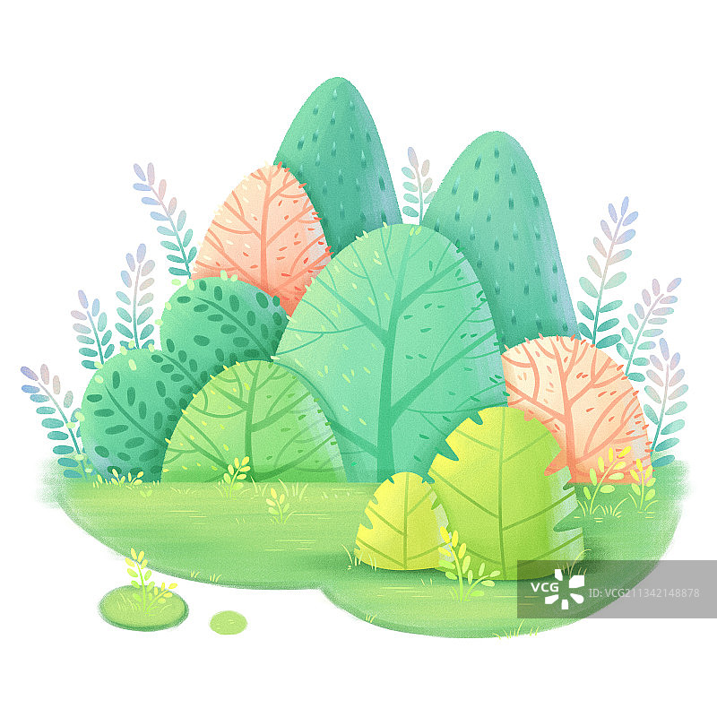 绿植灌木小场景花卉插画图片素材