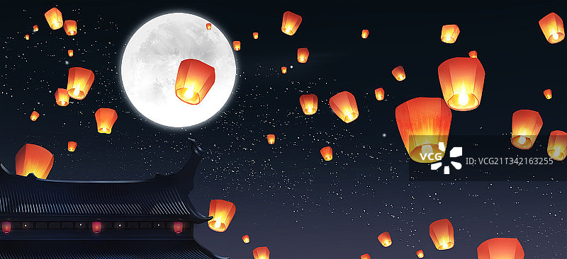 夜空下的孔明灯图片素材