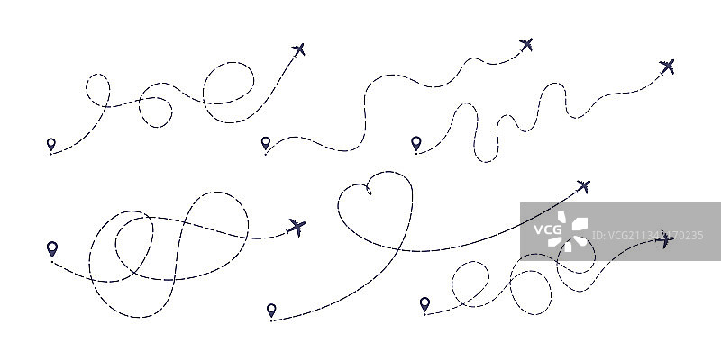 飞机虚线路径扁平风格设计图片素材