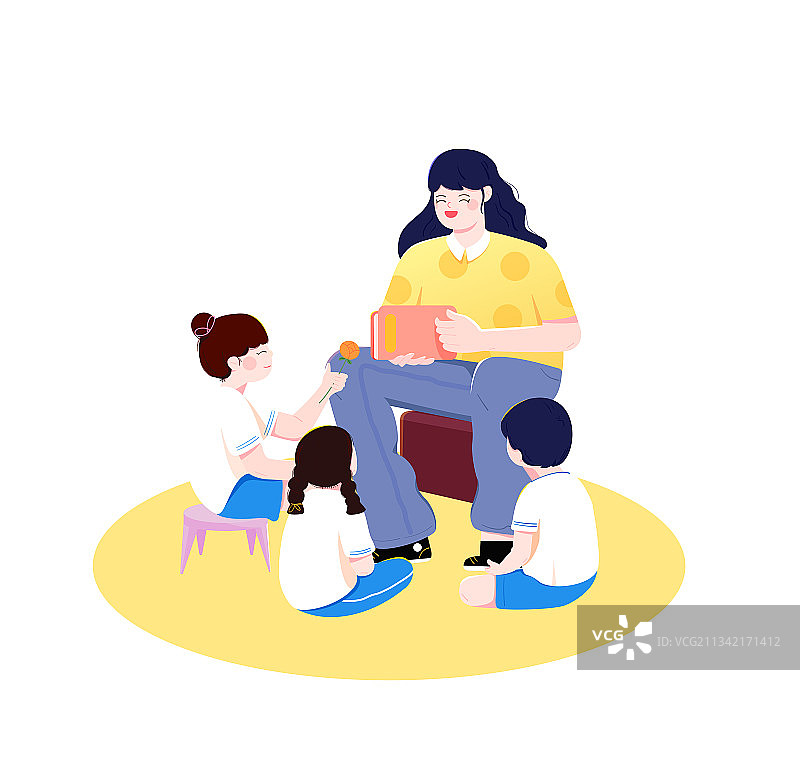 学生和老师开心读书矢量插画元素图片素材