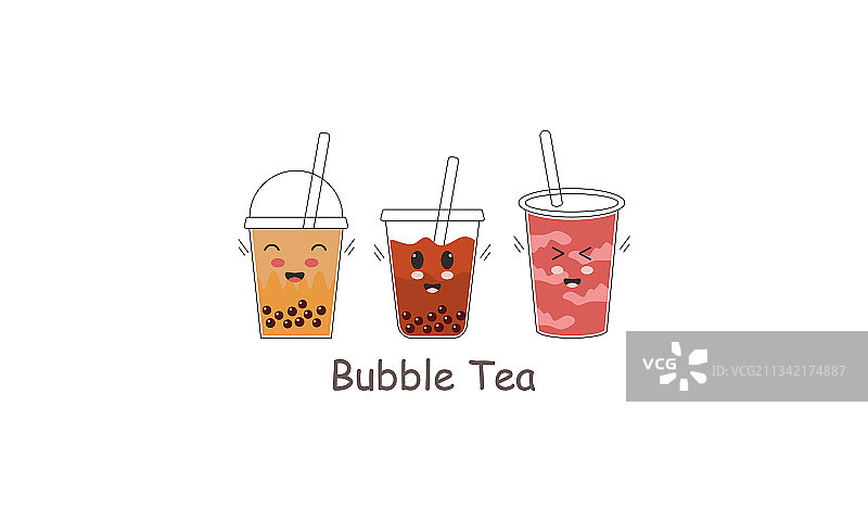可爱的波霸奶茶卡通人物套装图片素材