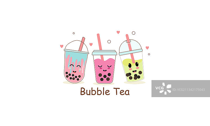 可爱的波霸奶茶卡通人物套装图片素材