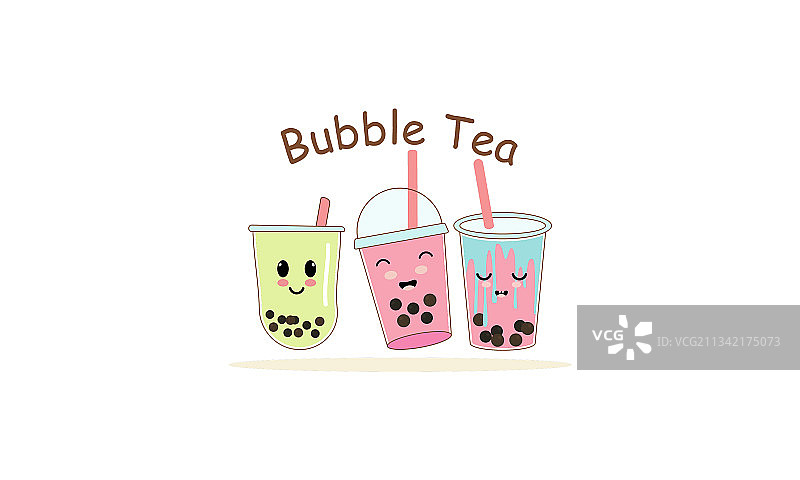 可爱的波霸奶茶卡通人物套装图片素材