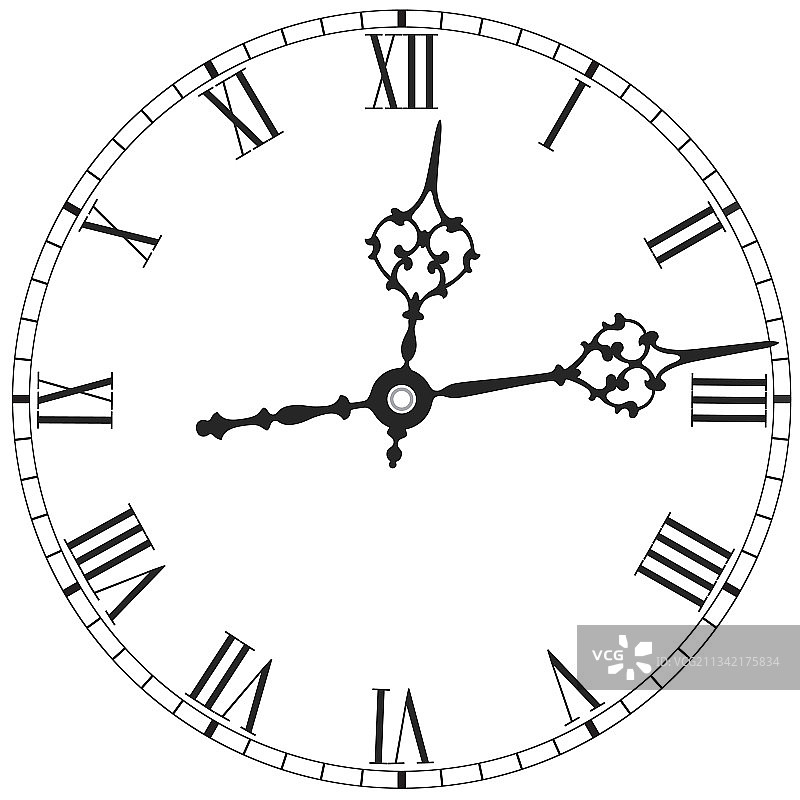 白色背景上的罗马数字优雅钟面图片素材