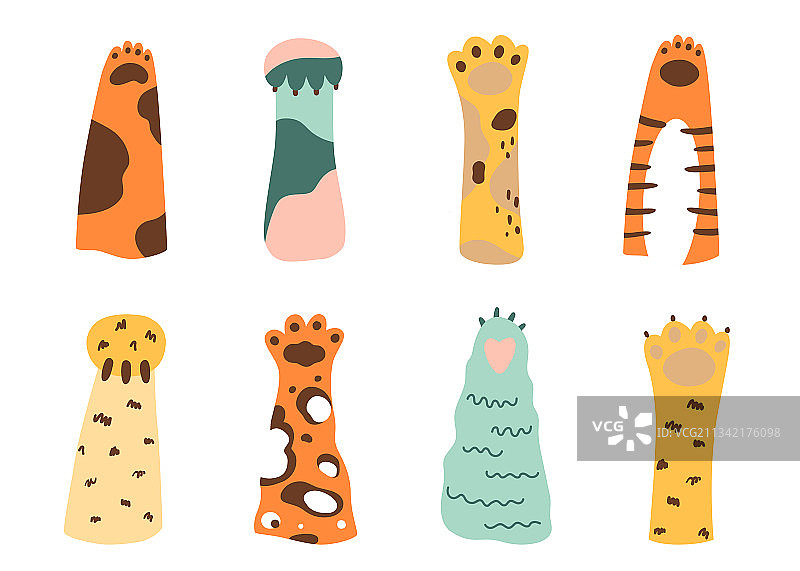 猫爪图案合集：野生动物卡通彩色猫爪图片素材