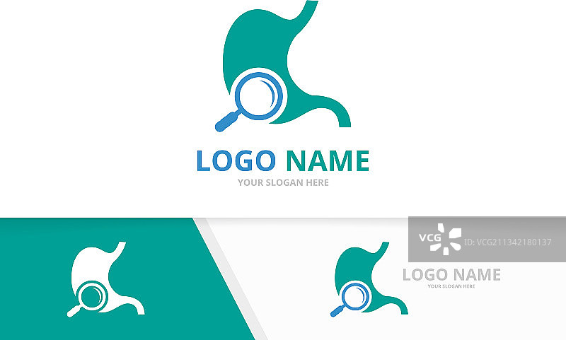 胃和放大镜logo组合图片素材