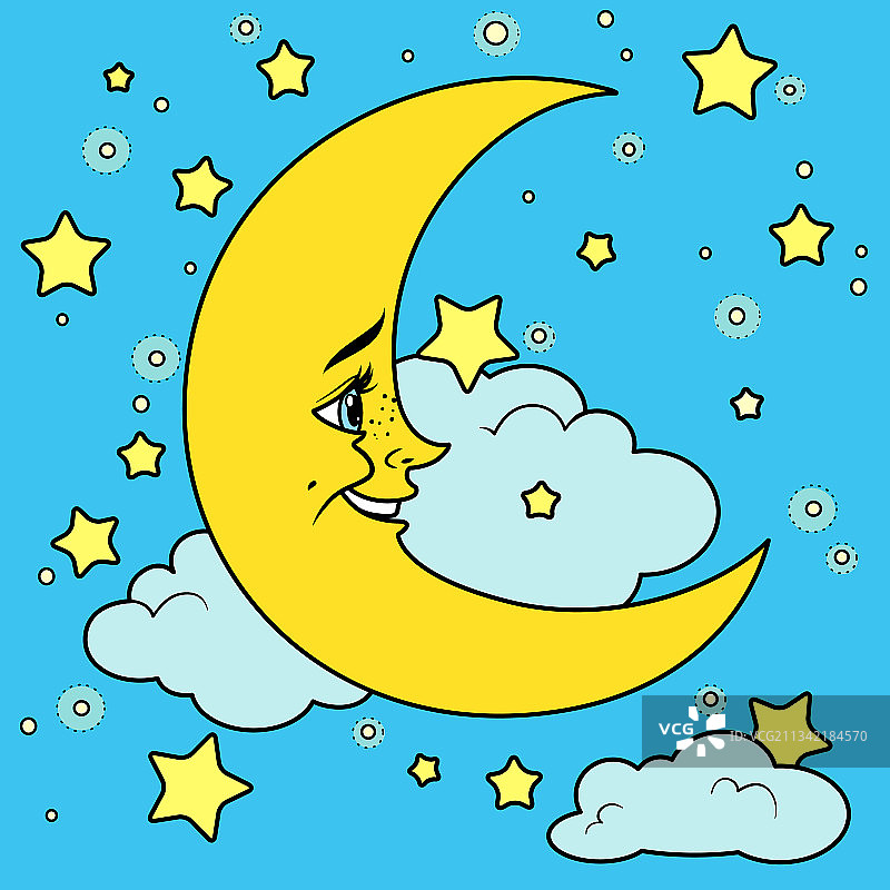 带云彩的卡通微笑月亮颜色变化图片素材