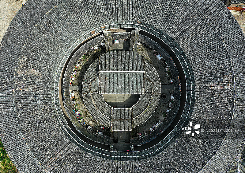 福建省漳州市福建土楼南靖景区云水谣景区怀远楼航拍图片素材